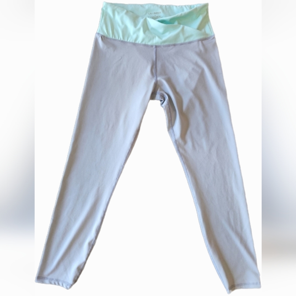 ♥️3/$15❤️NWOT ❗️ LA +Image gray leggings with mint green waist large size